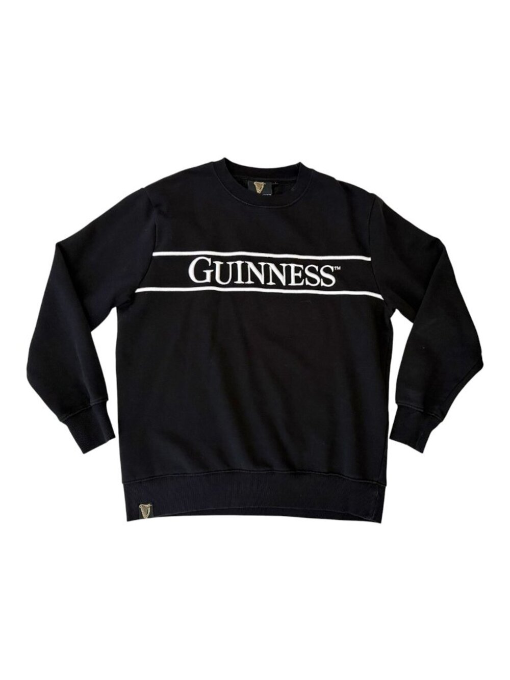 Guinness Men's Crew Neck Sweatshirt Black White Logo Gold Harp Size Small